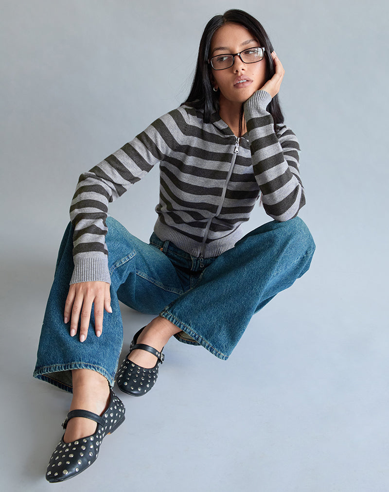 Image de la veste à capuche Cozyra en gris rayé