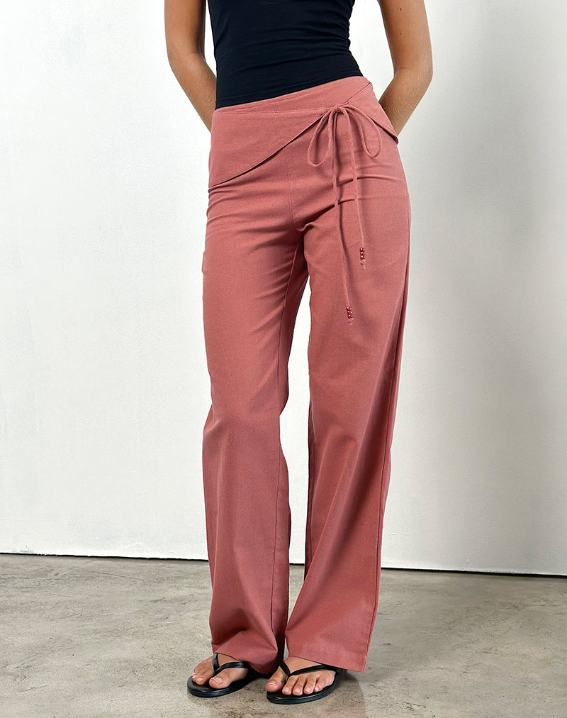 Image de Cursa Pantalon avec ceinture, lin rouge toscan