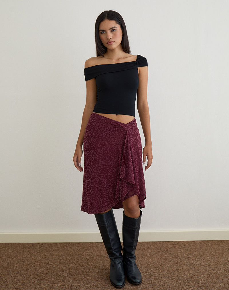 Image de la jupe midi Esmeray en léopard floqué Plum