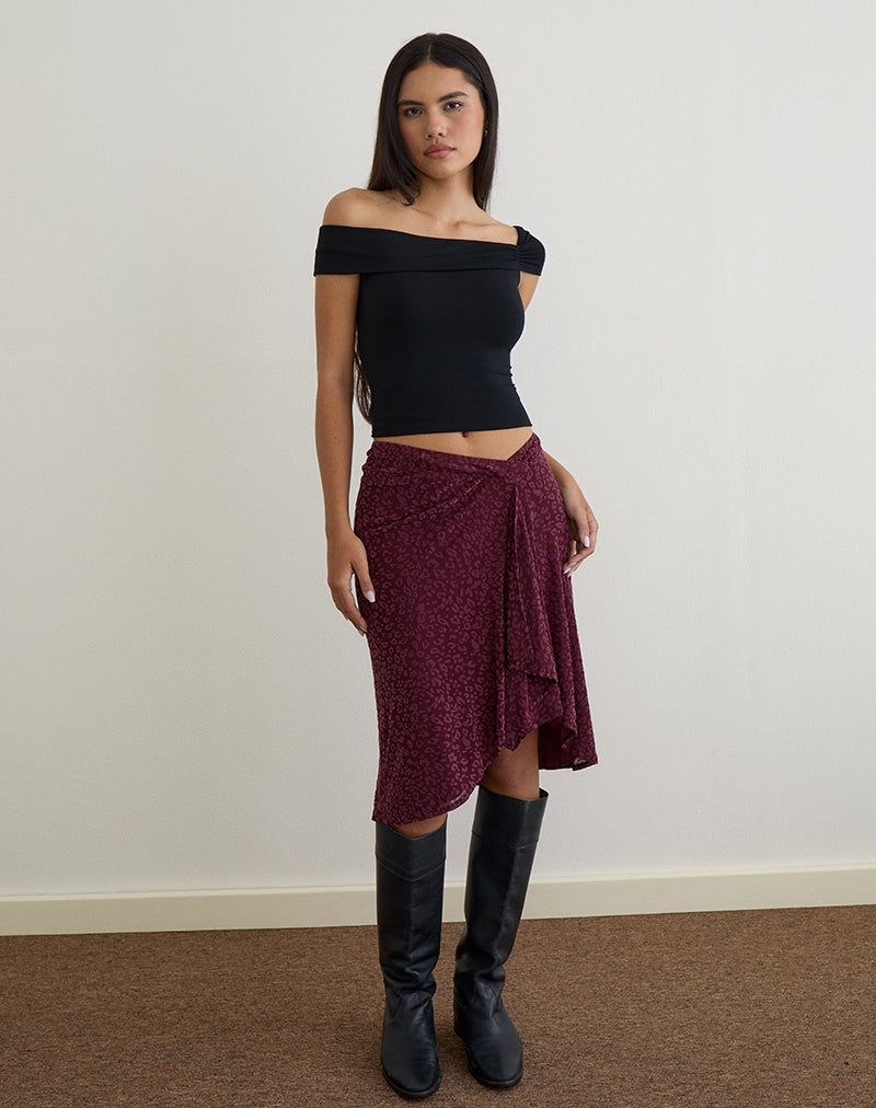 Image de la jupe midi Esmeray en léopard floqué Plum