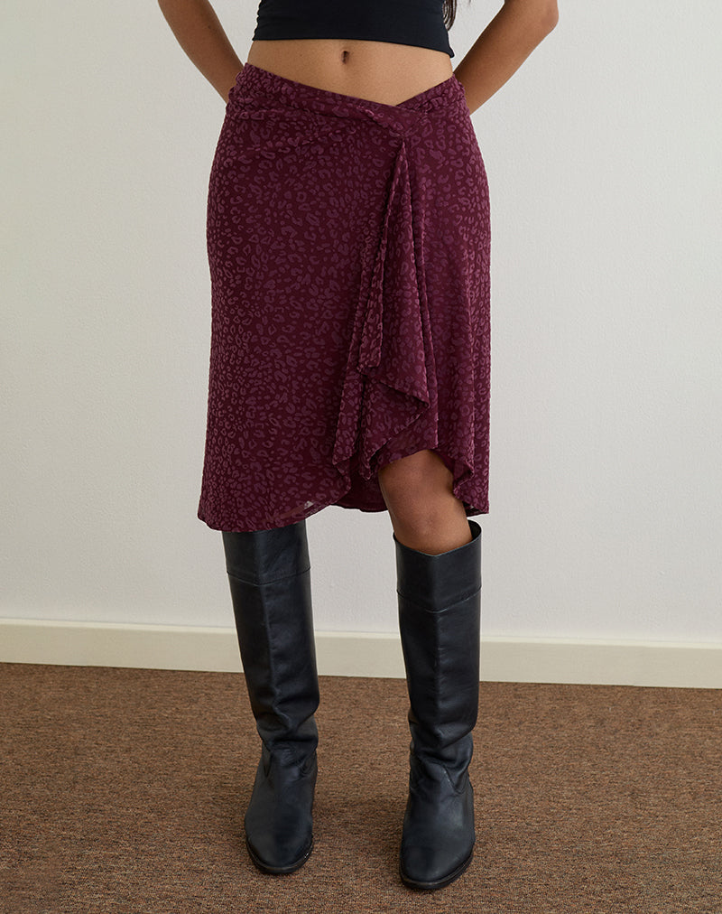 Image de la jupe midi Esmeray en léopard floqué Plum