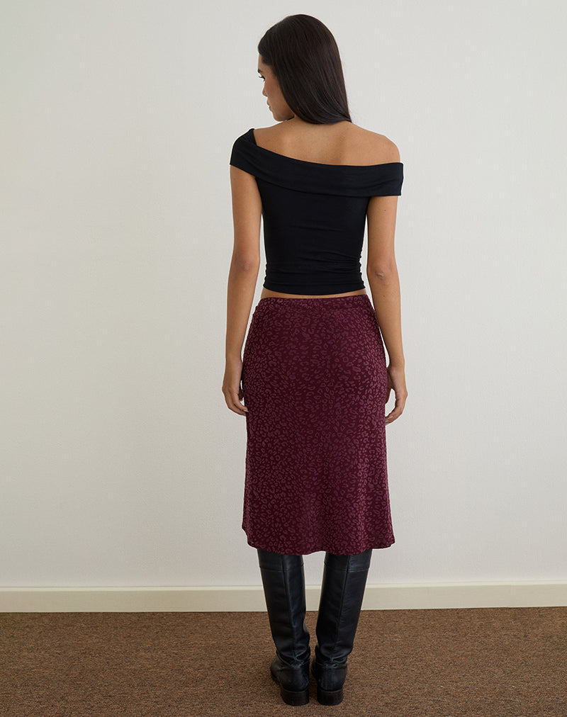 Image de la jupe midi Esmeray en léopard floqué Plum