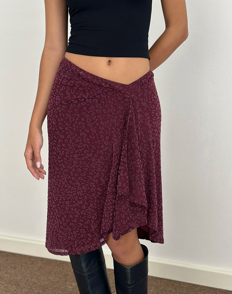 Image de la jupe midi Esmeray en léopard floqué Plum
