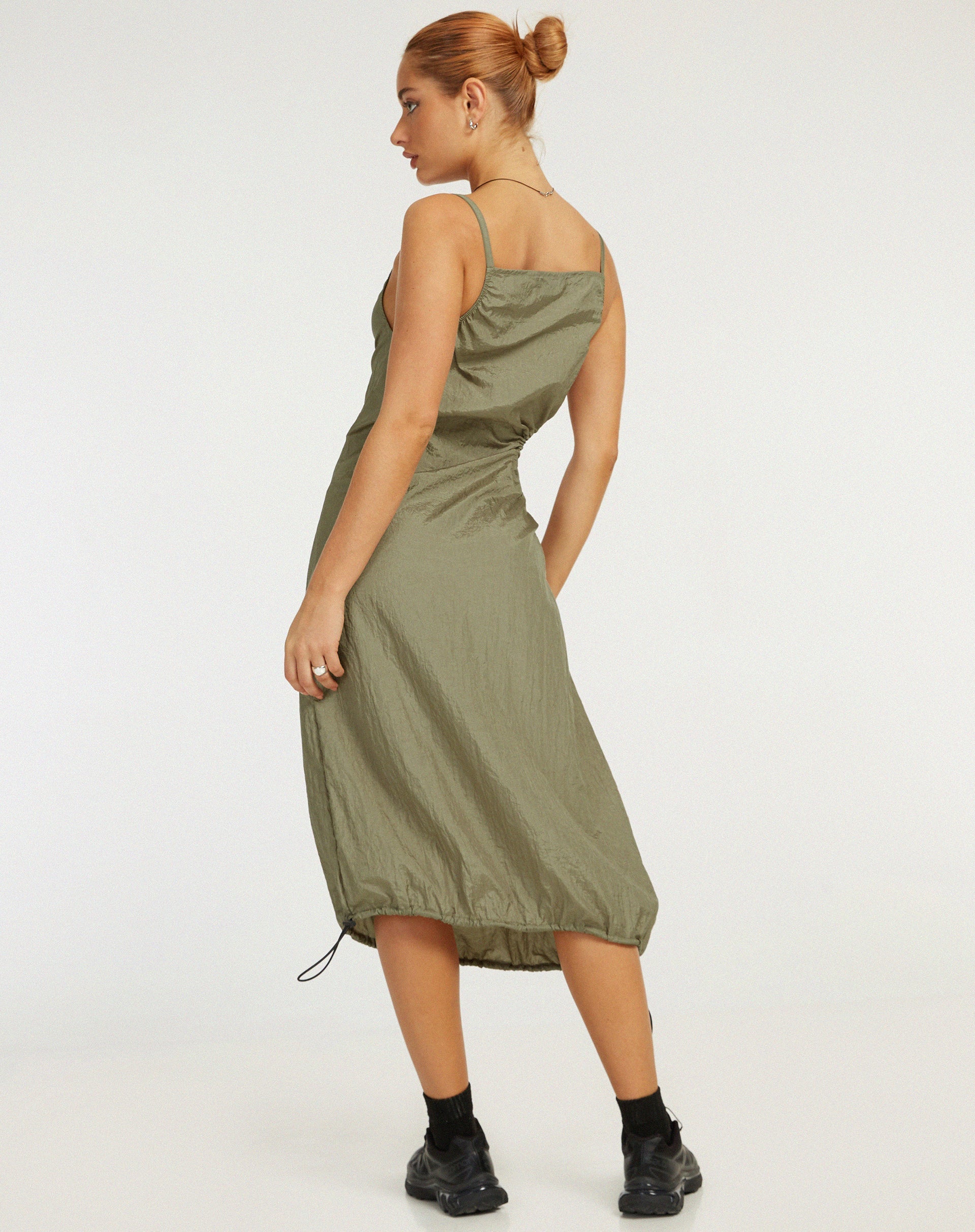 Image of Daichi Cut Out Midi Dress in Silver Green
