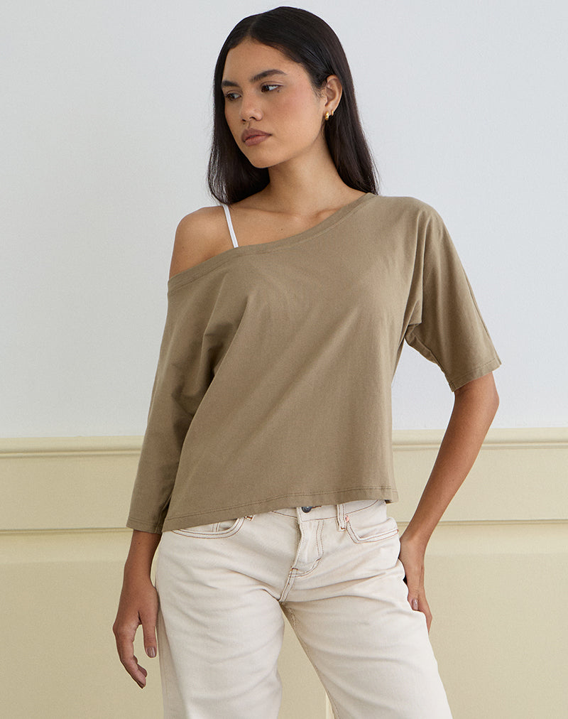 Image de Daimin Off the Shoulder Top in Jersey Khaki