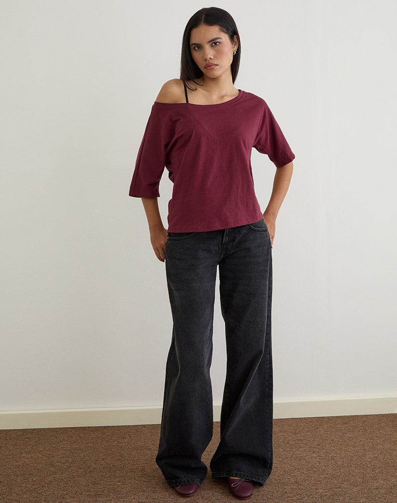 Image de Daimin Off the Shoulder Top in Jersey Maroon