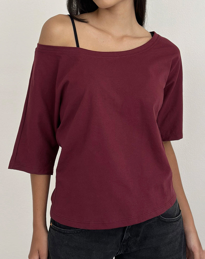 Daimin Off the Shoulder Top in Jersey Maroon (Top à épaules dénudées en jersey)