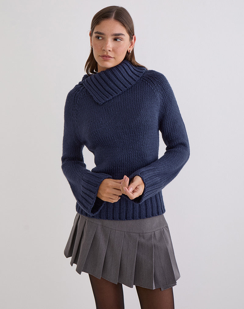 Image of Dajah Fold Over Jumper in Knit Navy