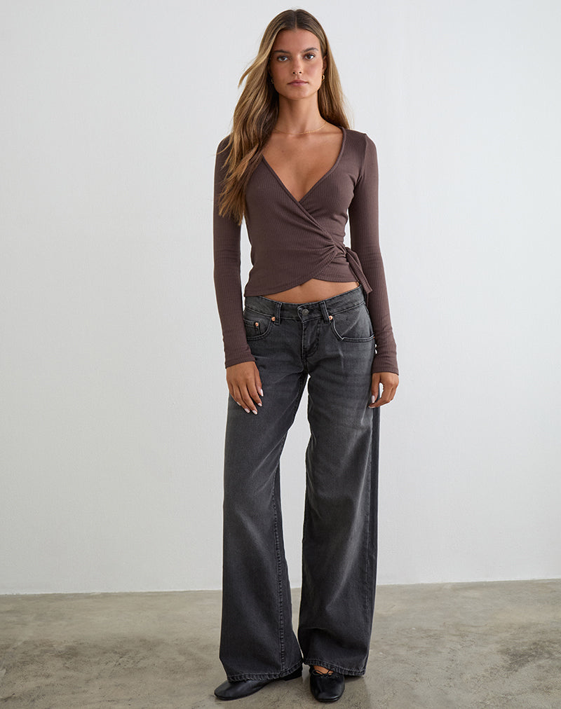 Image du haut à manches longues Dakyung en maille côtelée épaisse couleur café quartz