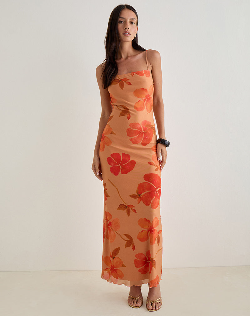 Image de Dalesio Maxi Dress in Watercolour Hibiscus Orange