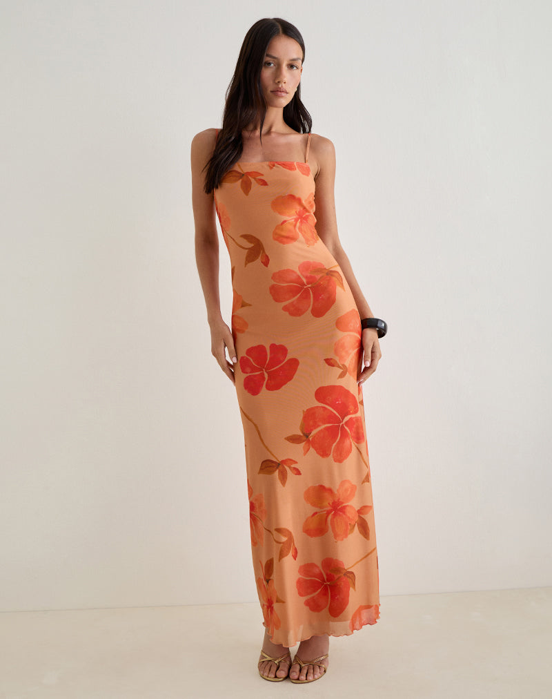 Image de Dalesio Maxi Dress in Watercolour Hibiscus Orange