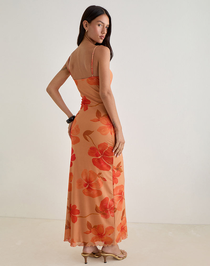 Image de Dalesio Maxi Dress in Watercolour Hibiscus Orange