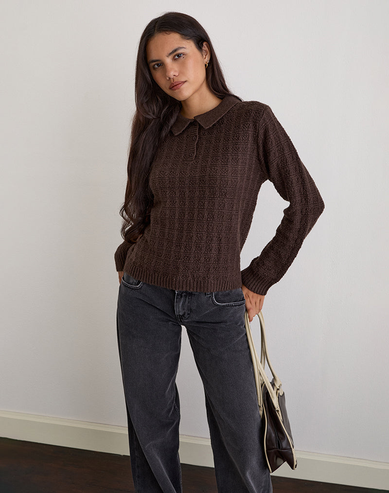 Pull en tricot Dalina à carreaux marron