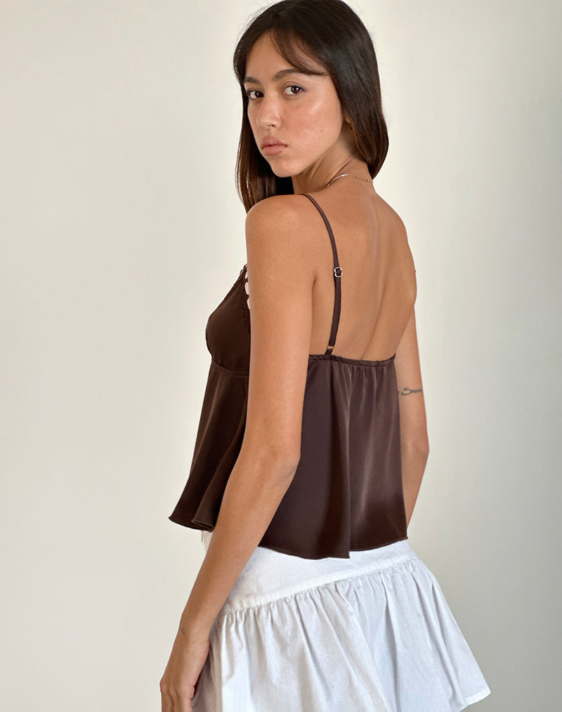 Image de Dalinda Cami Top in Brown with Pink Rosette