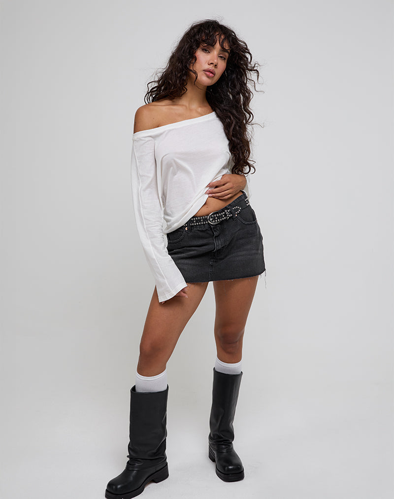 Damian Off The Shoulder Long Sleeve Basic Top in Ivory (Top basique à manches longues)