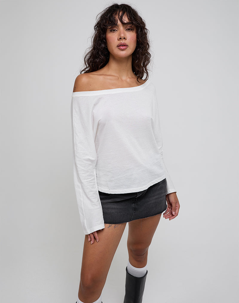 Image de Damian Off The Shoulder Long Sleeve Basic Top in Ivory