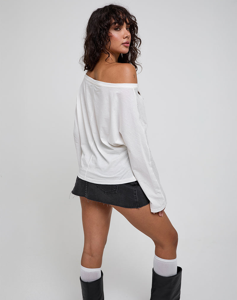 Damian Off The Shoulder Long Sleeve Basic Top in Ivory (Top basique à manches longues)