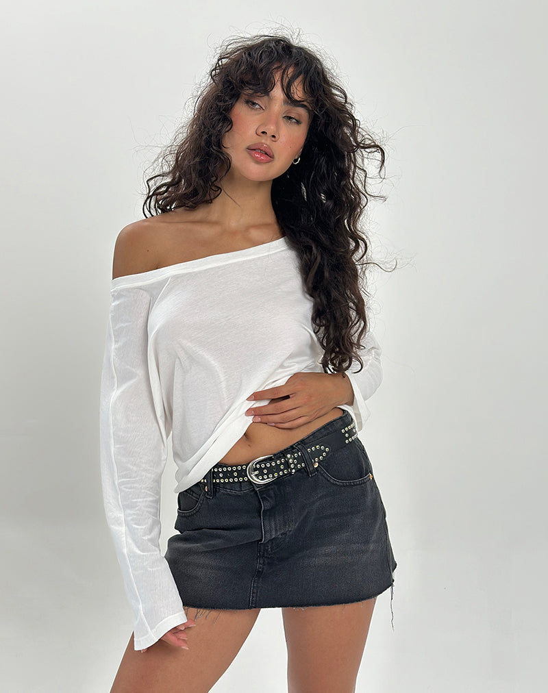 Image de Damian Off The Shoulder Long Sleeve Basic Top in Ivory