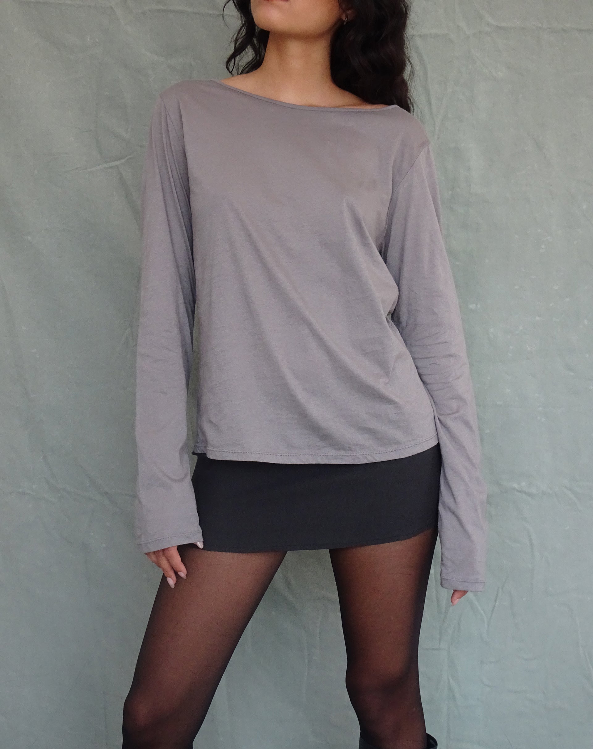 Image de Damon Baggy Long Sleeve Top in Elephant Grey Tissue Jersey