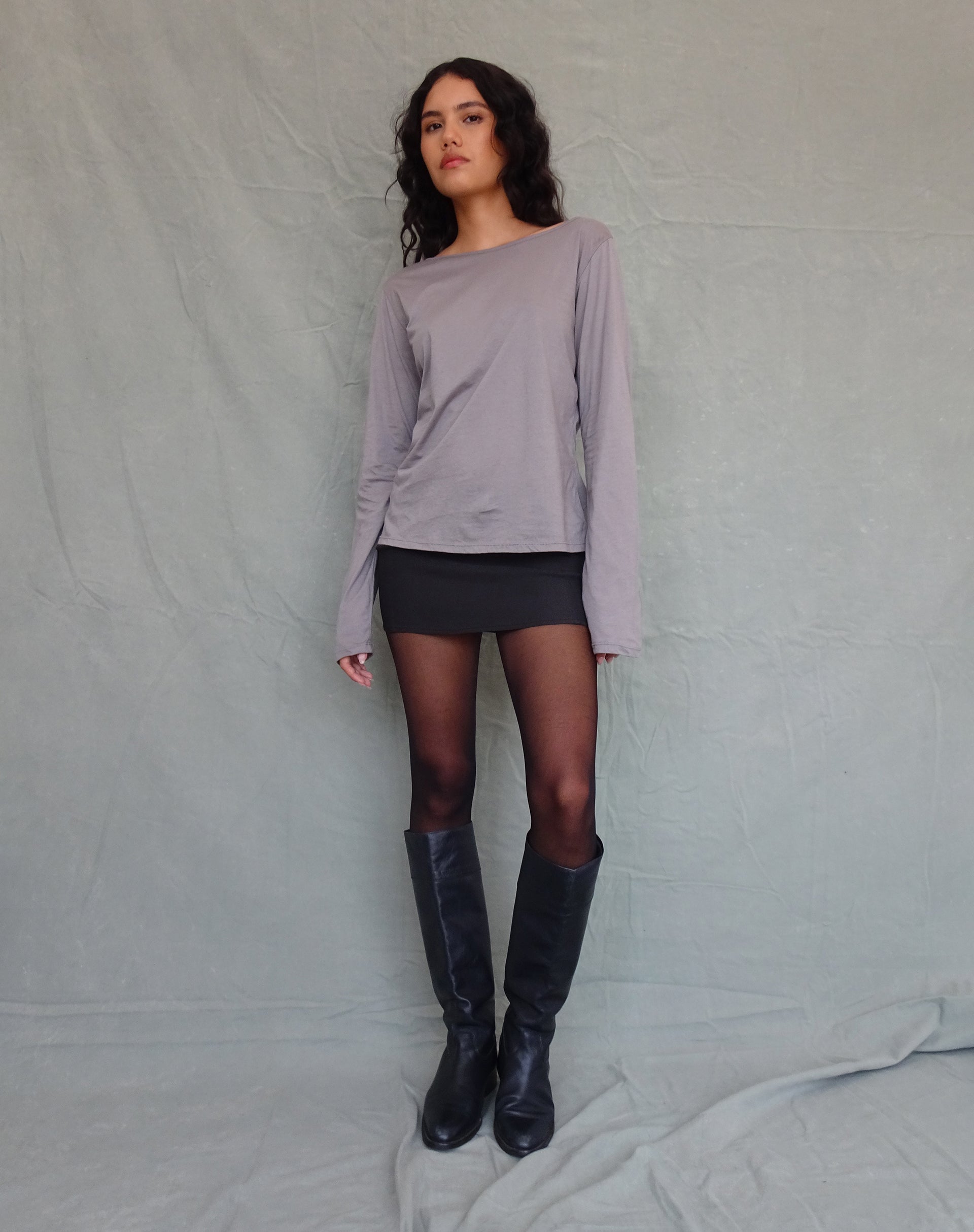 Image de Damon Baggy Long Sleeve Top in Elephant Grey Tissue Jersey