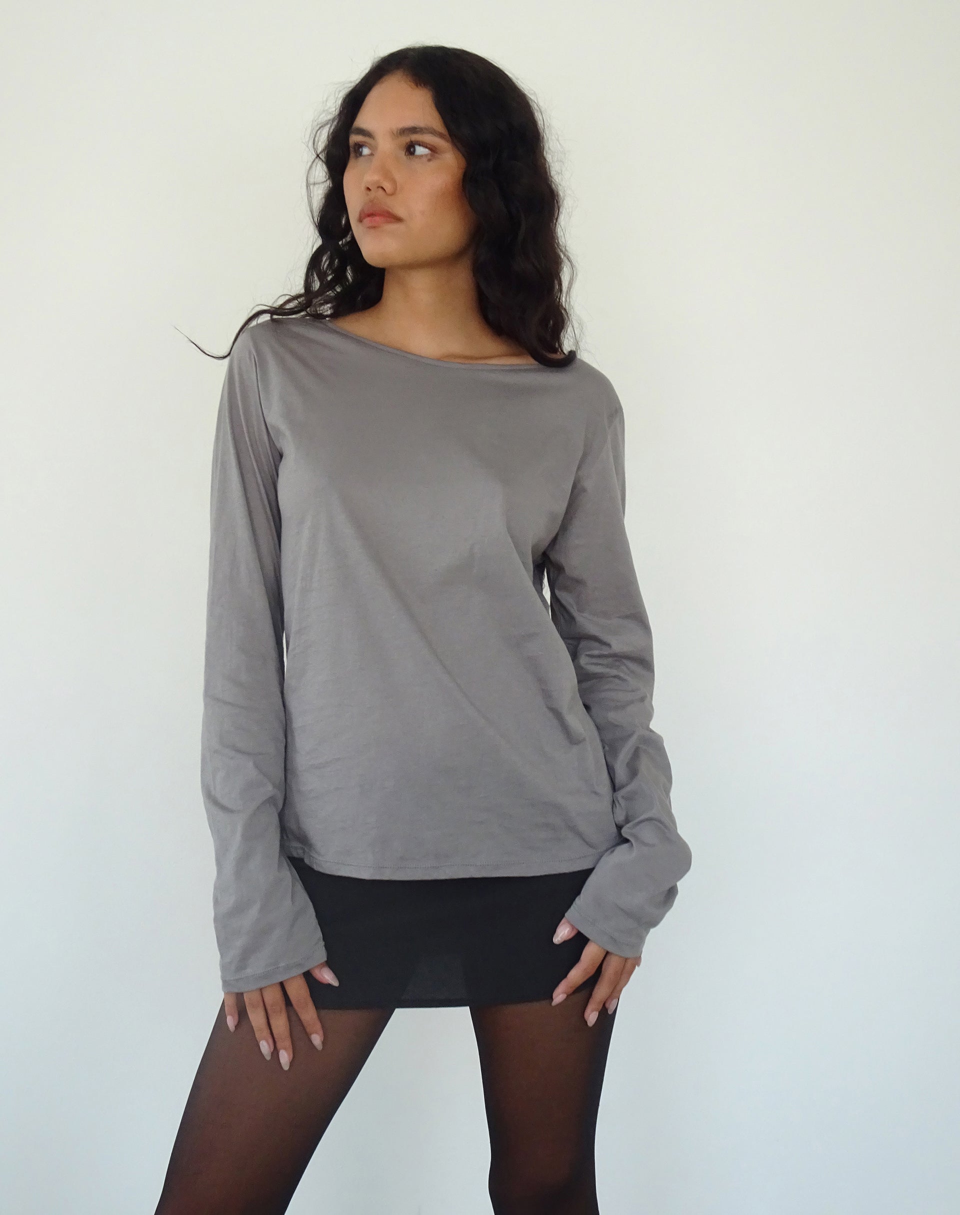 Image de Damon Baggy Long Sleeve Top in Elephant Grey Tissue Jersey