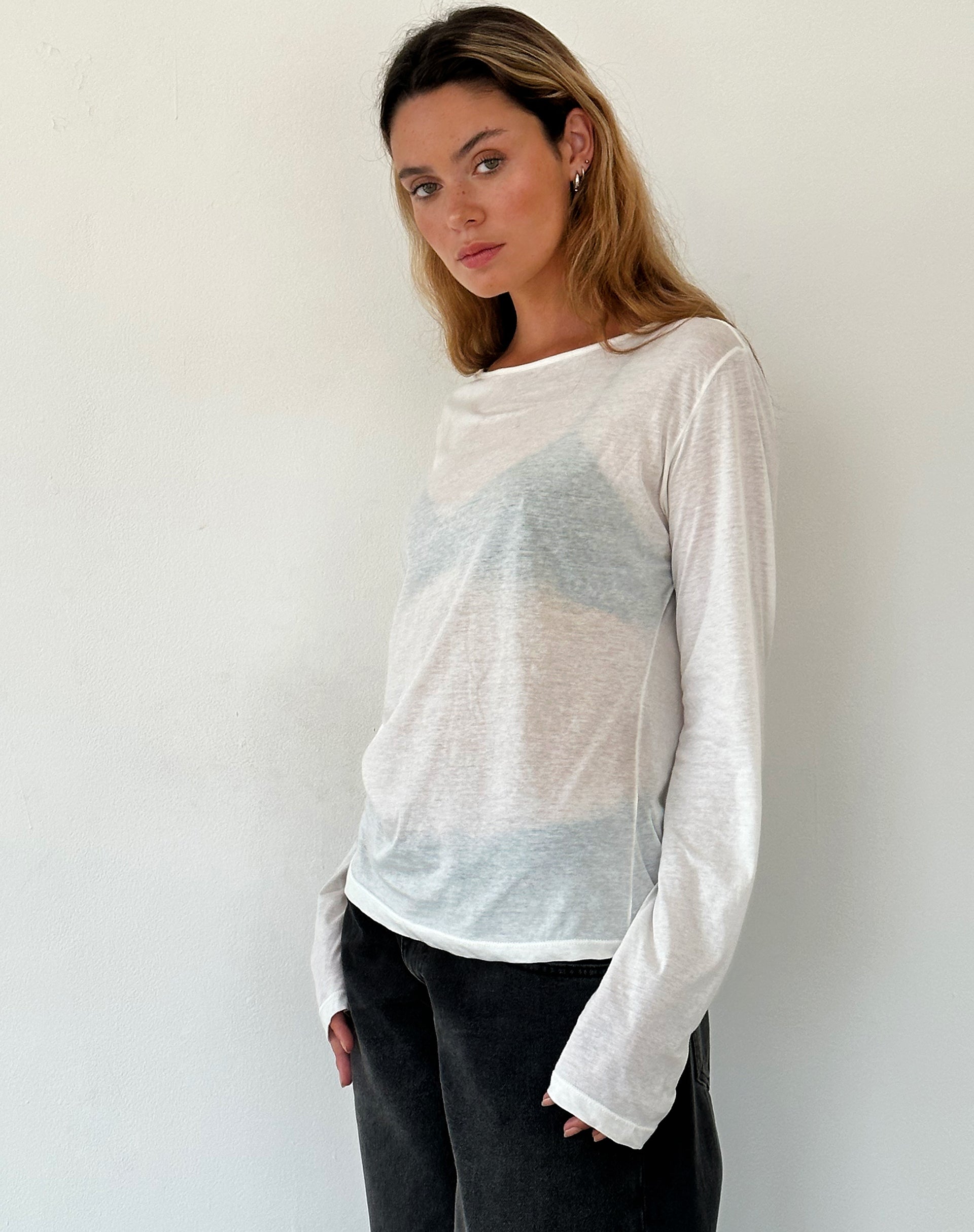 Image de Damon Baggy Long Sleeve Top in White Tissue Jersey