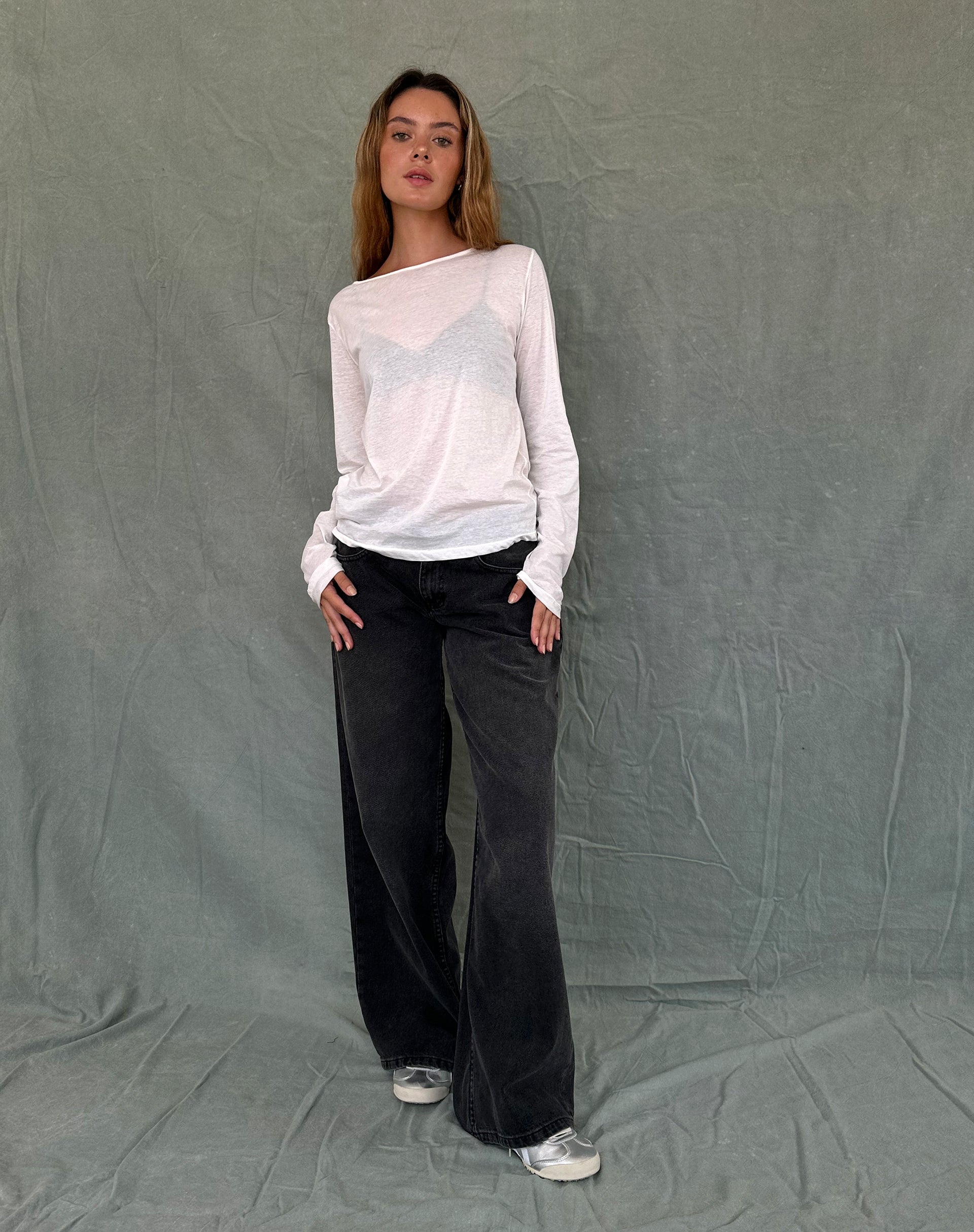 Image de Damon Baggy Long Sleeve Top in White Tissue Jersey