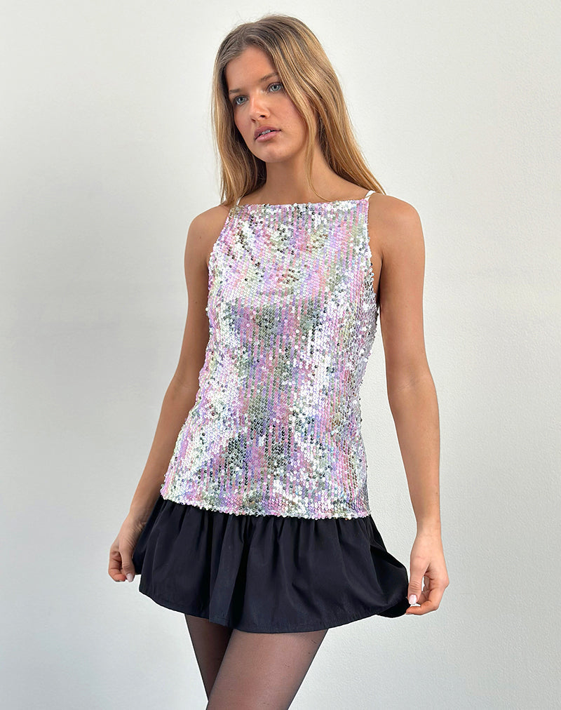 Damske - Top de gilet en paillettes transparentes irisées