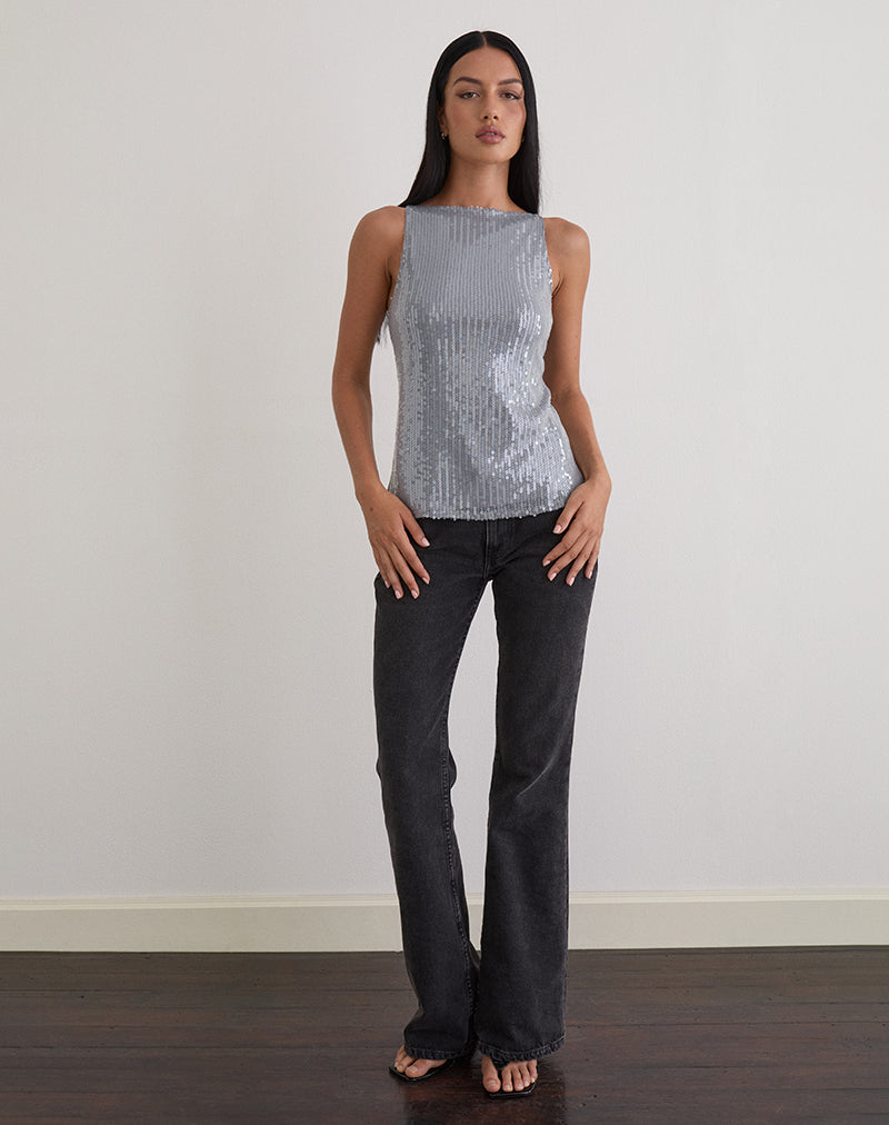 Gilet Damske en paillettes transparentes teintées gris