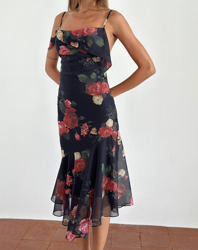 Image de Dansta Midi Dress in Renaissance Rose Black