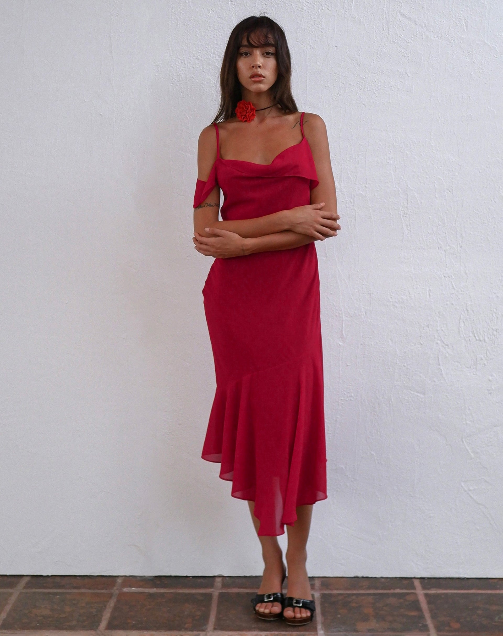 Image de Dansya Midi Chiffon Dress in Red