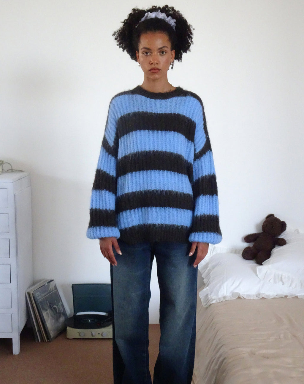 Pull oversize en maille Daren à rayures marron et bleues