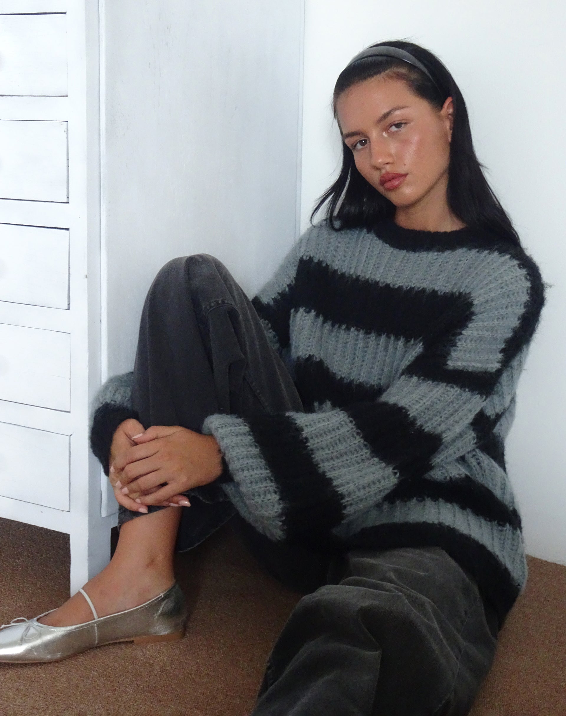 Image du pull Daren à rayures grises et anthracite