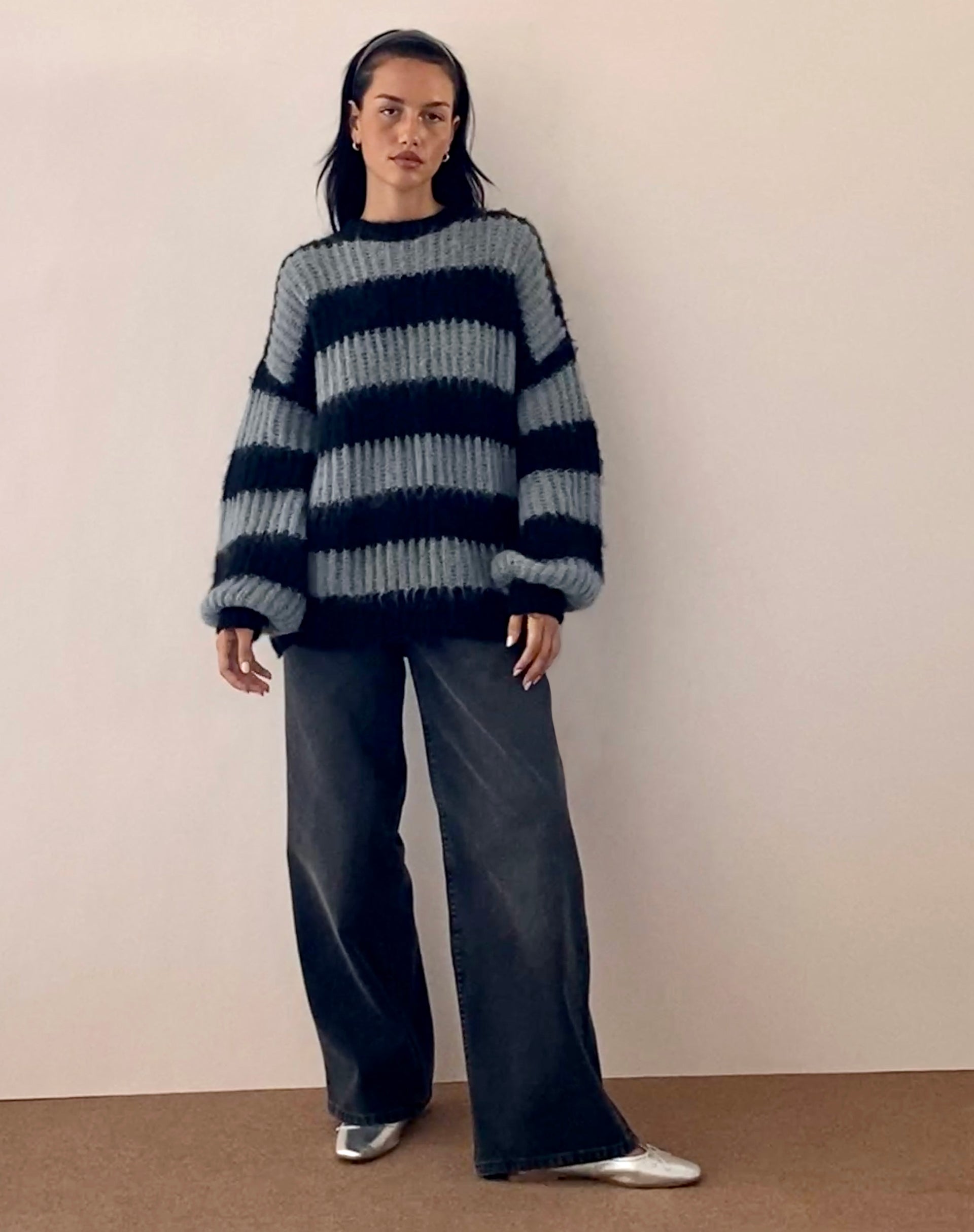 Image du pull Daren à rayures grises et anthracite