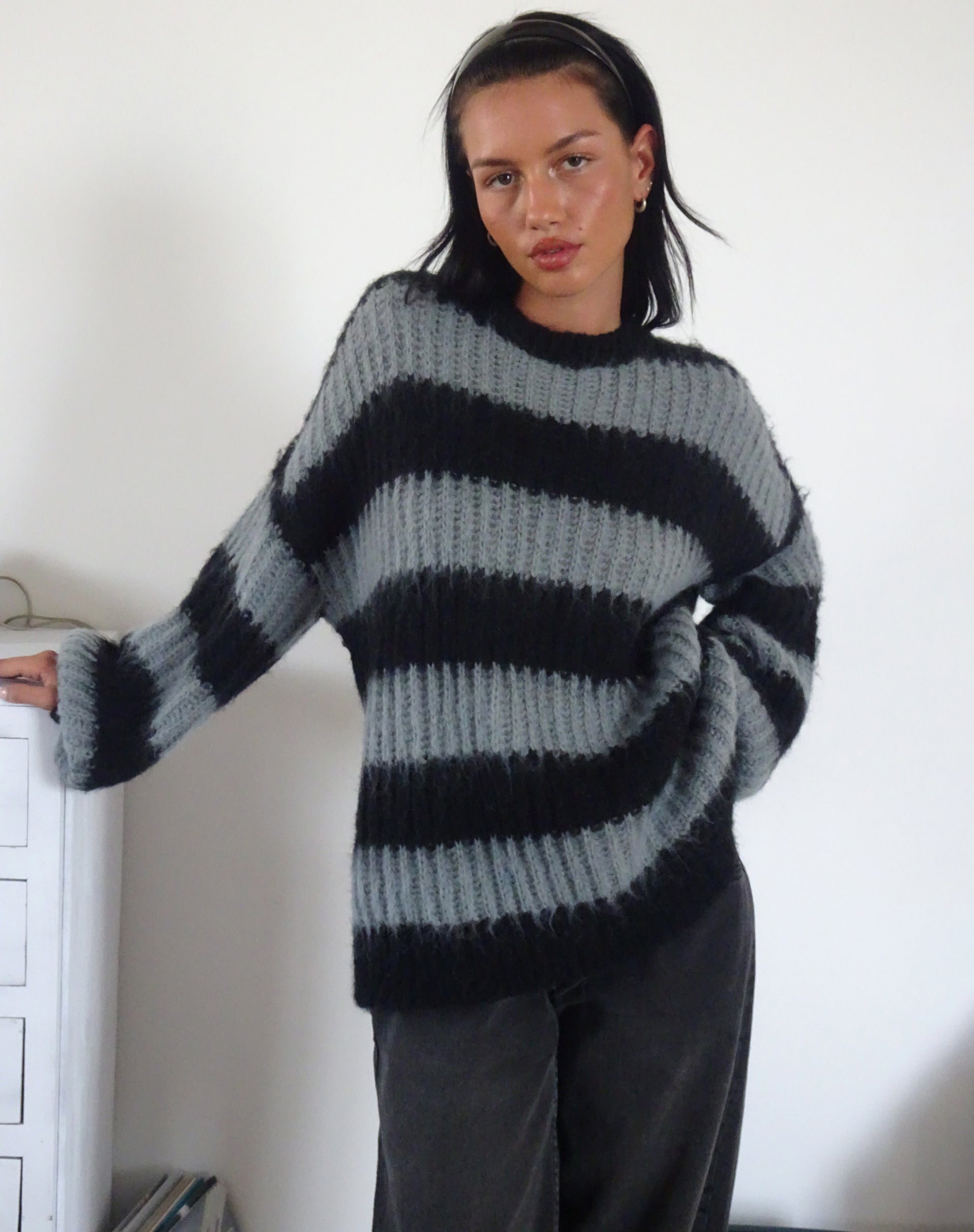 Image du pull Daren à rayures grises et anthracite