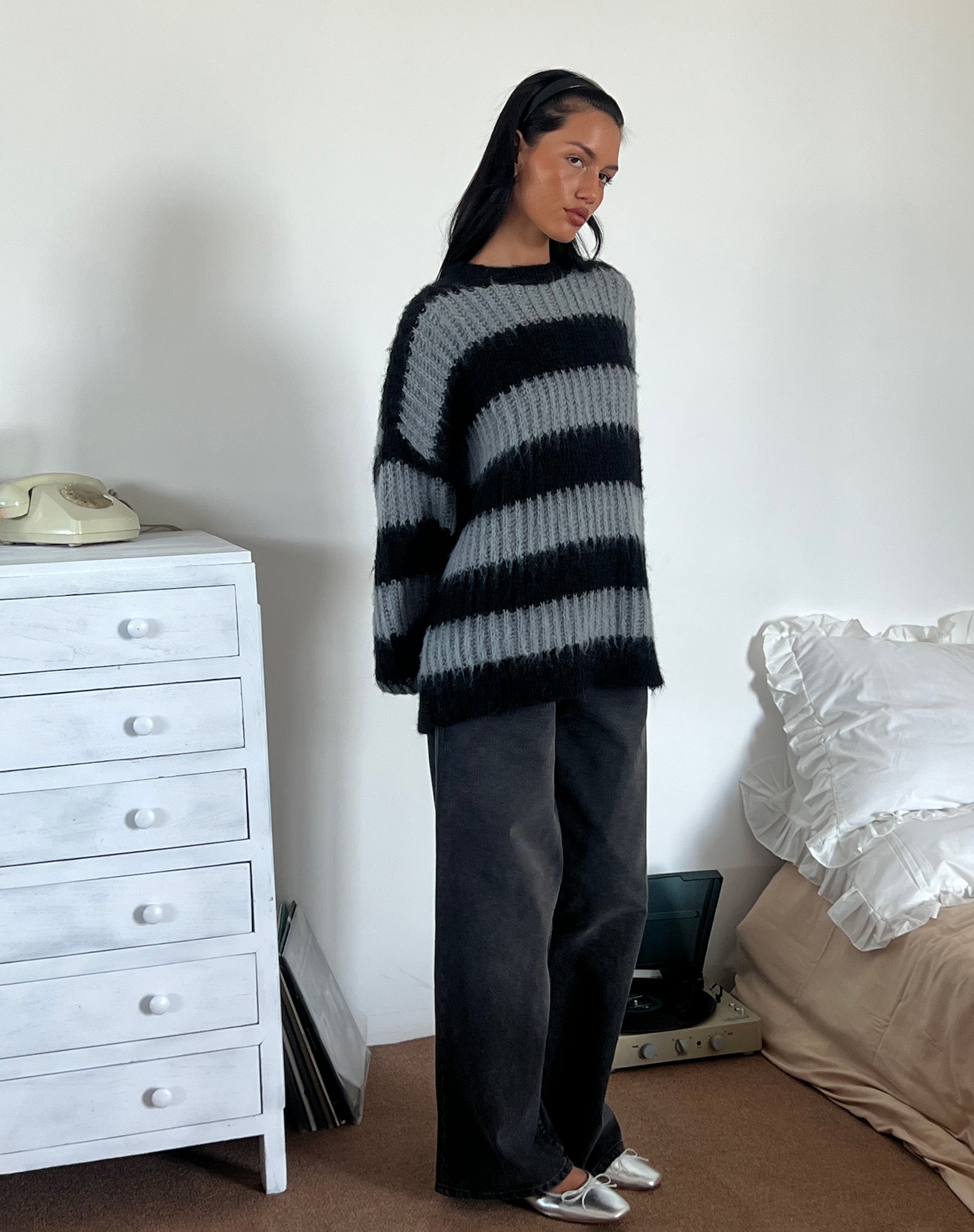 Image du pull Daren à rayures grises et anthracite