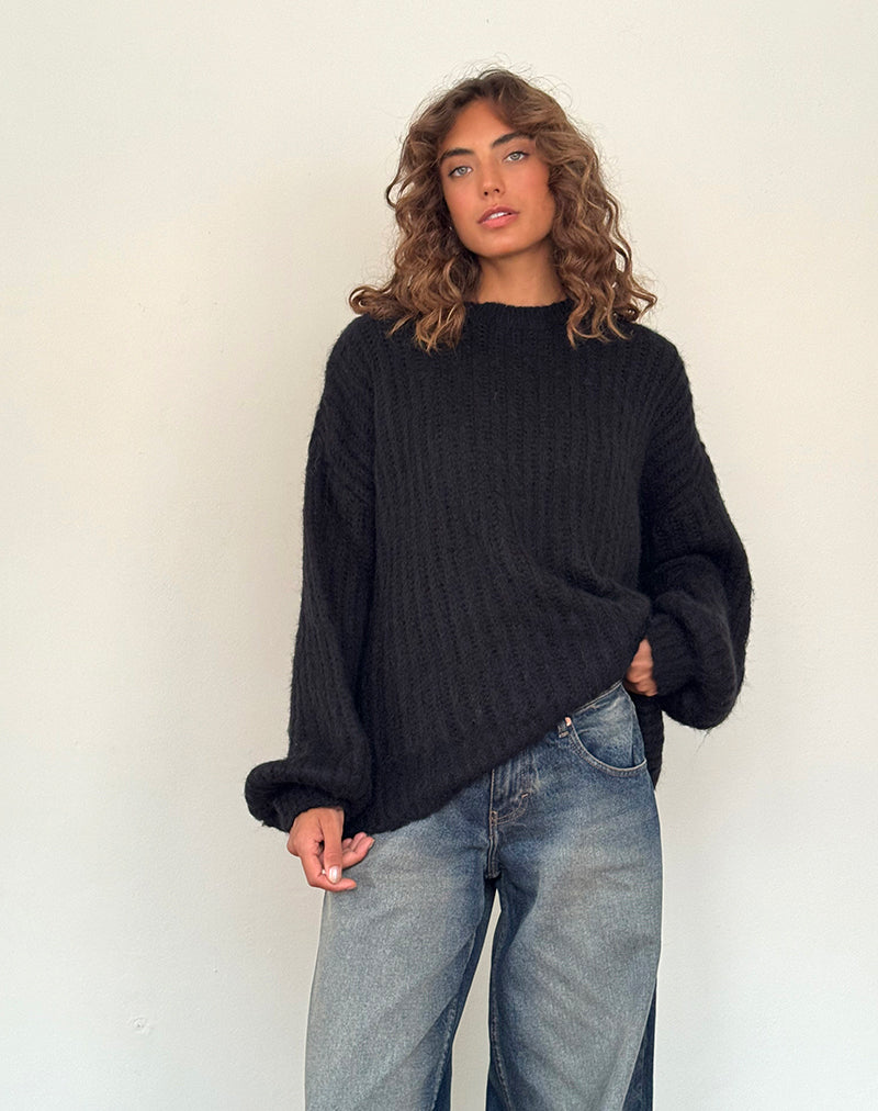Pull oversize en maille Daren, noir