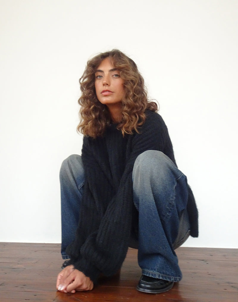 Pull oversize en maille Daren, noir