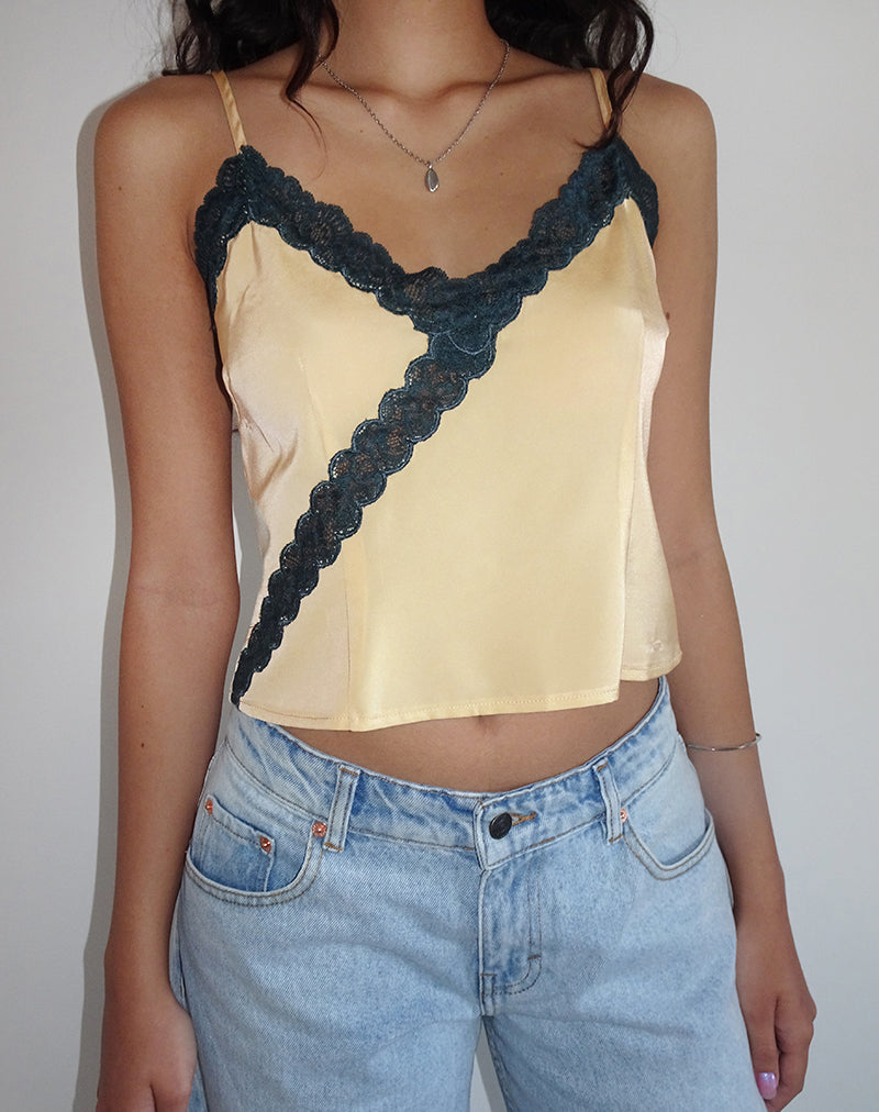 Top Cami Darena en Buttermilk avec dentelle grise