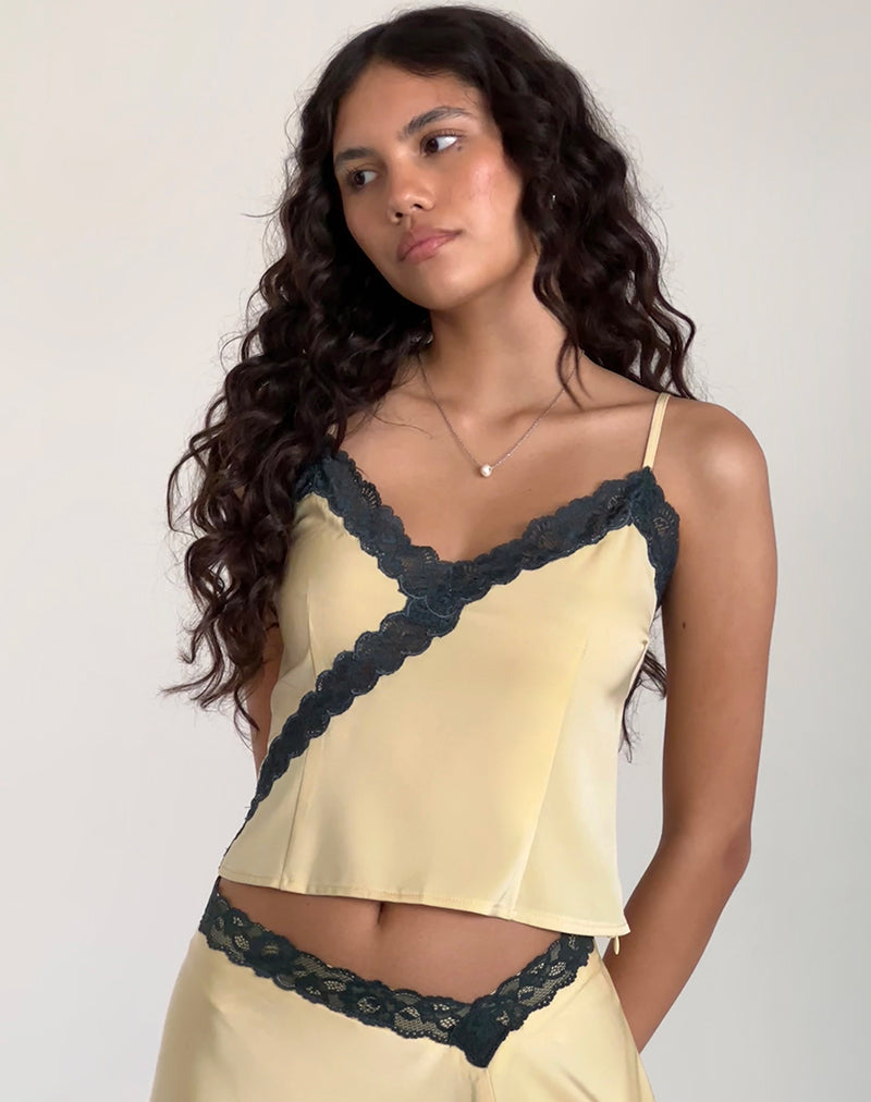 Top Cami Darena en Buttermilk avec dentelle grise