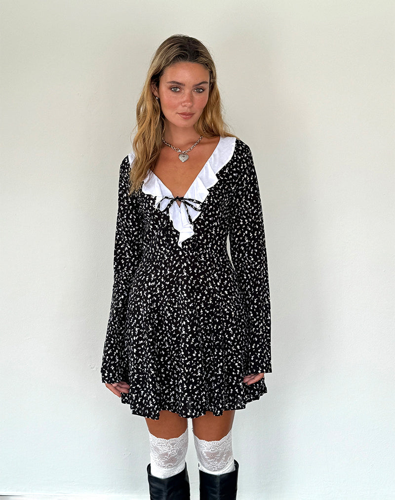 Image de Darira Long Sleeve Mini Dress in Ditsy Romance Black