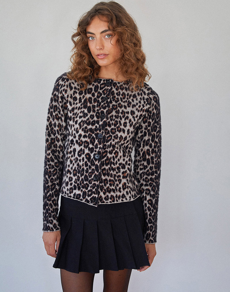 Image de Darlene Cardigan en tricot doux Léopard Brown