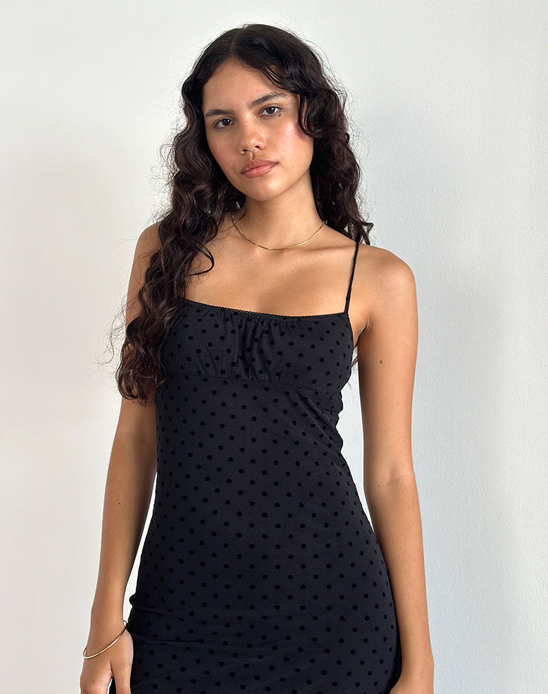 Robe longue Darsih en flocon noir à pois basique