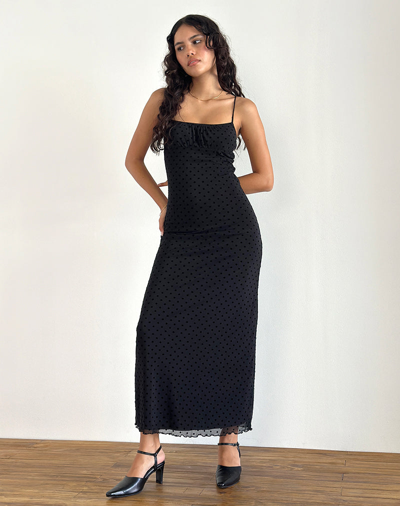 Robe longue Darsih en flocon noir à pois basique