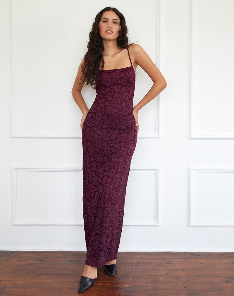 Image de Darsih Cami Maxi Dress in Paisley Lace Burgundy