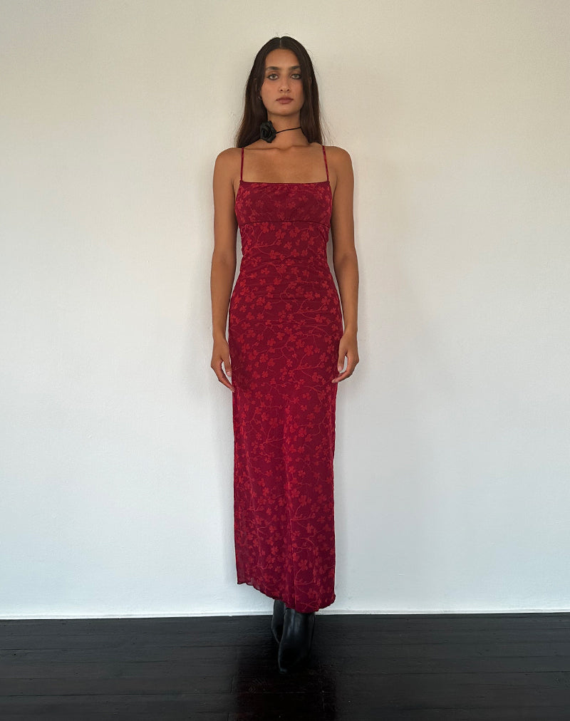 Image de Darsih Cami Maxi Dress Red Grunge Floral Flock