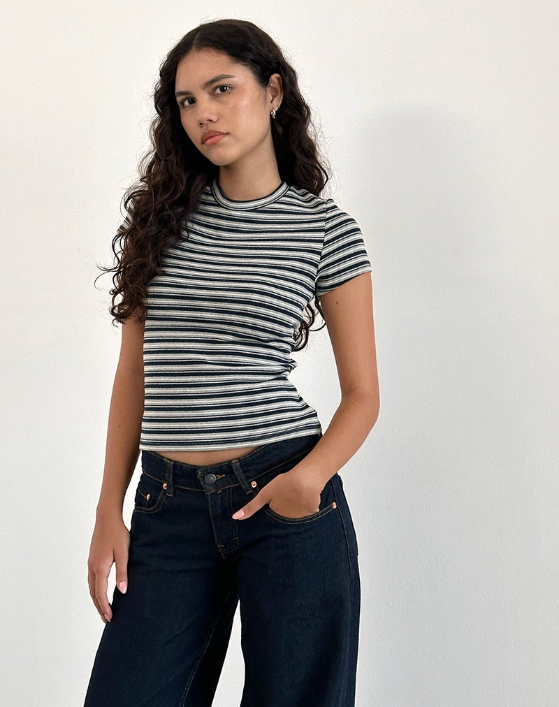 Top Dartis en jersey rayé marine et gris