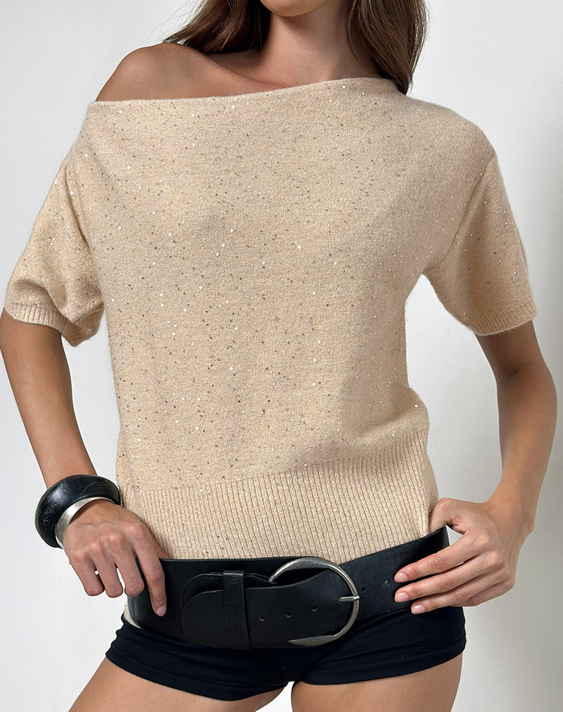 Top Darusa en paillettes dispersées or