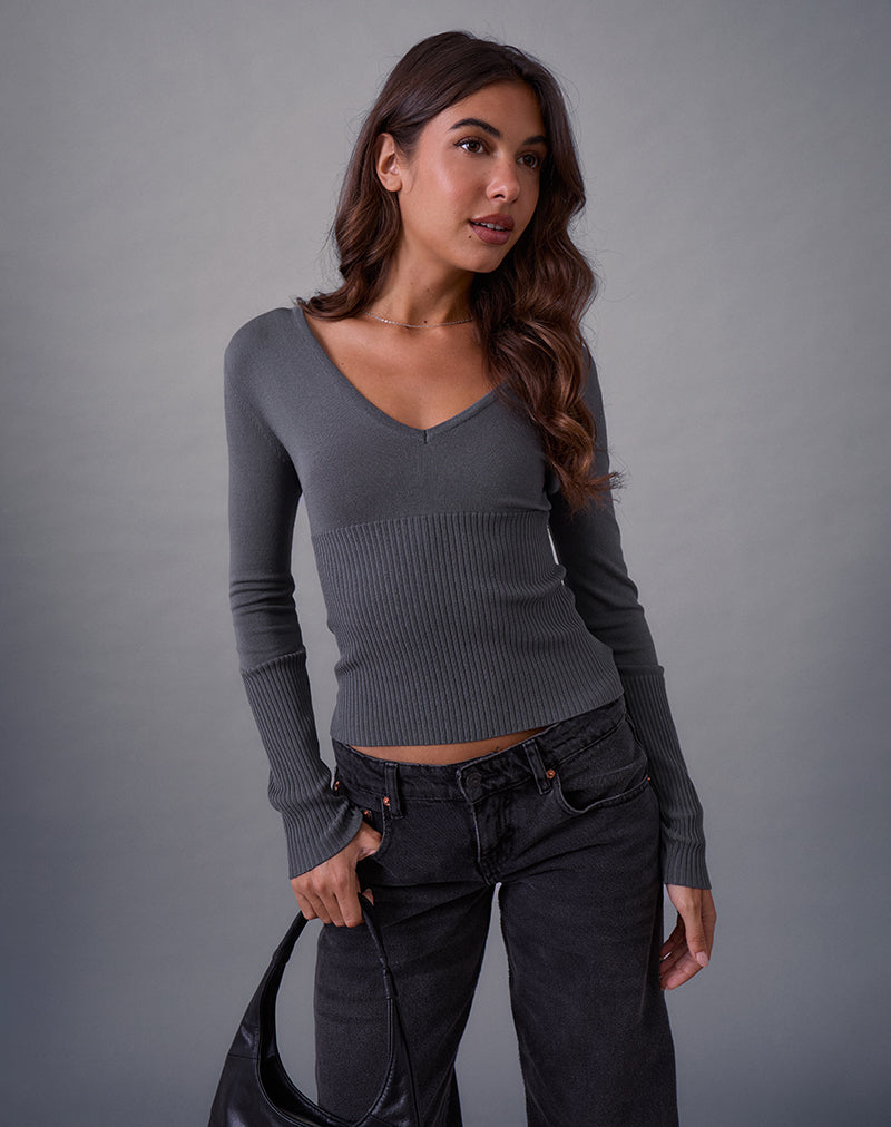 Image de Darya Long Sleeve Knit Top in Slate Grey