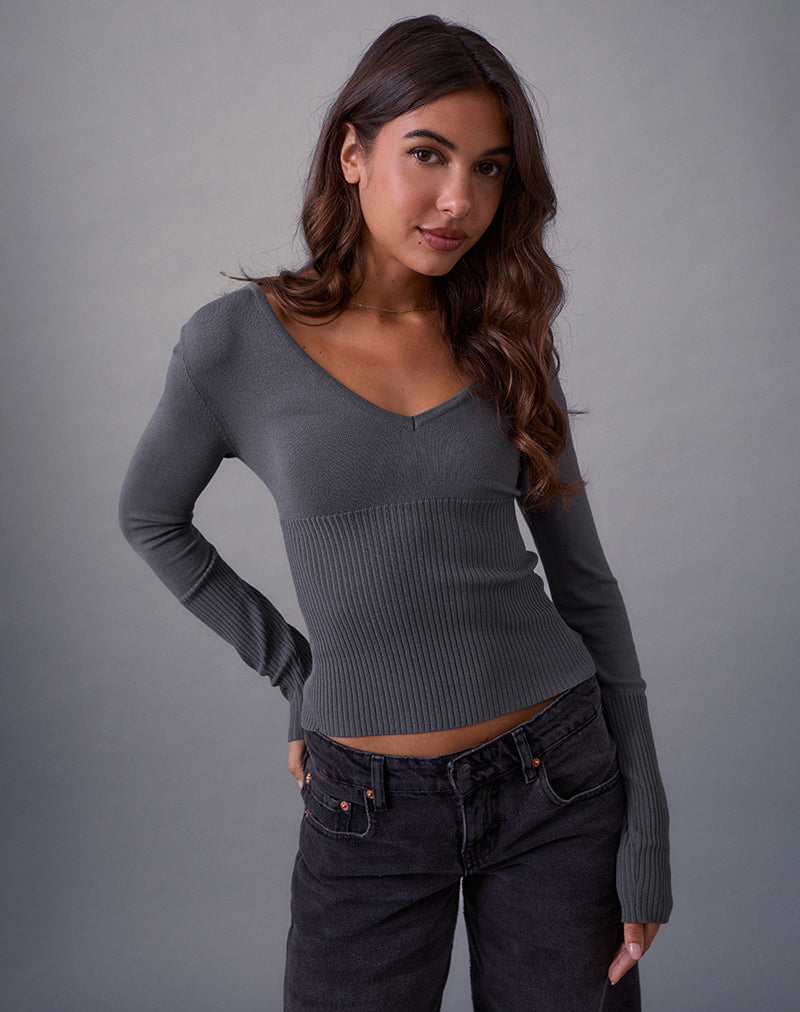 Image de Darya Long Sleeve Knit Top in Slate Grey